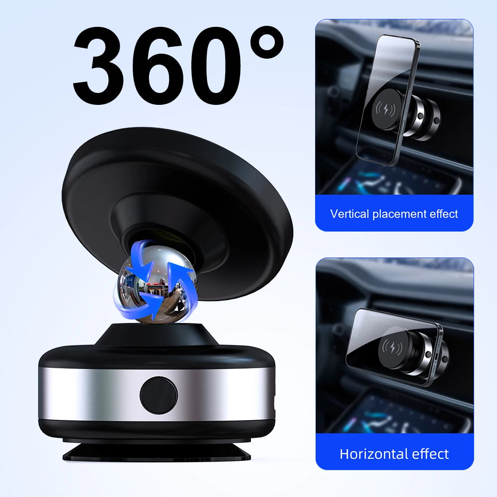 X90W Portable Car Magnetic Adjustable Angle 360 Degrees Phone Holder  Vacuum Suction Cup Wireless Charger Mobile Phone Car Mount